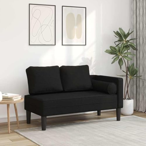 Augerqir Chaiselong med kudde svart tyg recamiere solstol relaxstol träram polyester, 116,5 x 62 x 57,5 cm, för vardagsrum för avkoppling