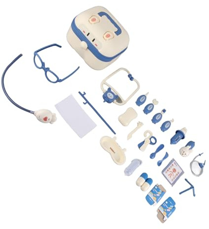 Qudinip Läkarleksaksset för Barn Söt Kanindesign Pedagogisk Medicinsk Simulator för Barn Från 3 år och Uppåt Bärbart Plastfodral (Blå)