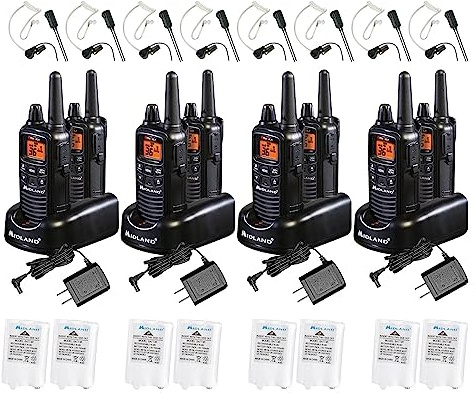 Midland LXT600BBX4 FRS Business Walkie Talkies - Long Range 36-Channel Two-Way Radios with Headsets and Charging Base, NOAA Weather Alerts (8-Pack, Black)