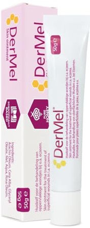 DerMel Honigsalbe – Wundsalbe unter anderem bei ekzemen, wunden, wundflecken, windeldermatitis, rissen, trockener Haut, gereizter Haut (50g)