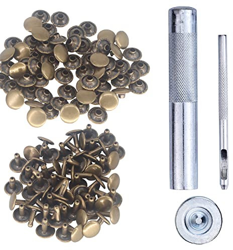 Trimming Shop 100 Set Double Capuchon Tubulaire Rivets avec Fixation Outil Kit,Cuir Rivets avec 3 Pièces Main Outil Set pour Réparation Vêtements, Sac à Main, Lathercrafts (4mm, Gunmetal)