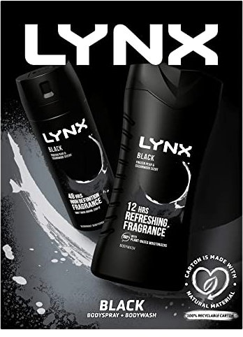 LYNX Black Duo iconic bodywash & body spray perfect for his daily routine, 2 piece Gift Set for him