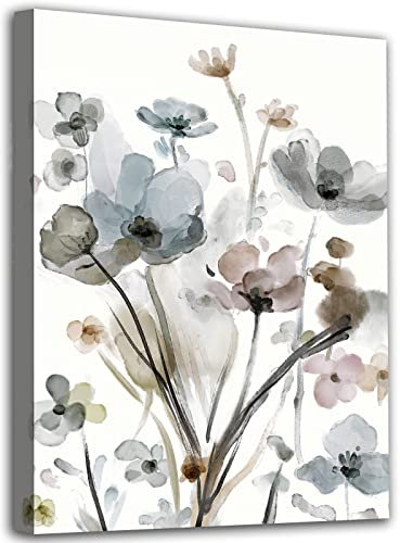 Abstrakte Blumen Leinwand Wandkunst Elegante Blumen Bilder Wanddekoration Aquarell Botanische Leinwand Gemälde Indigo Blau Blume Leinwanddrucke Kunstwerk für Bad Schlafzimmer Wanddekoration 30x40cm