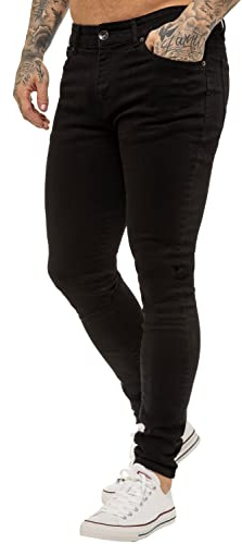 BRAND KRUZE Designer Mens Jeans KZ106 Skinny Slim Fit Casual Super Stretch Denim Trousers Pants BLK 34 R