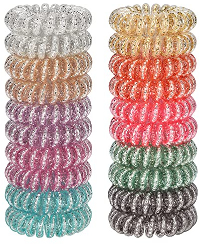 JessLab Lazos de Cabello en Espiral, 20 Pcs Traceless Cable Telefónico Sin arrugas Bobina de Plástico Titulares de Cola de Caballo sin Daños Accesorio para el Cabello para Niñas Mujeres Damas Regalo