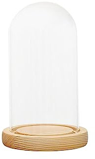 MagiDeal Dôme en Verre Cloche Cloche Base en Bois Décoration d'intérieur Polyvalente Pièce d'accent Portable Couverture Ronde Transparente pour décorations de, 12x21cm