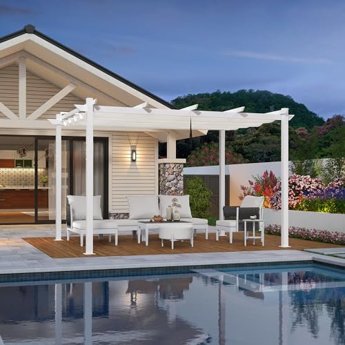 PURPLE LEAF Pergola 3 x 4 m aus Weiß Rahmen, Gartenpavillon Aluminium Wasserfest Sonnendach mit Einziehbares Vordach, Terrassenüberdachung mit Markisenschutz, UV Beschattung, Weiß