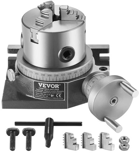 VEVOR Drehtisch für Fräsmaschinen, 4''/100 mm, horizontales vertikales Modell, Präzisionsfräsdrehtisch, mit 3,1''/80 mm 3-Backenfutter, M10-T-Bolzenmuttern, für Frästechnik-Indizierungswerkzeuge
