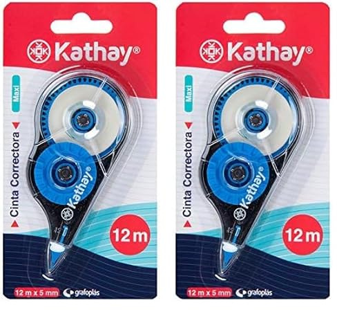 Kathay 86028899. Cinta Correctora de Escritura Maxi, 5mmx12 Metros, Colores Aleatorios: Amarillo, Verde y Azul, Secado Rápido (Paquete de 2)