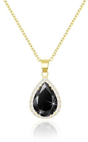 Linawe Schwarz Kette Halskette Damen, Goldkette Anhänger Kette Gold Schmucksets, Diamant Geburtsstein Kristall Kettenanhänger Halsketten Damenkette, Goldene Kette Jewelry
