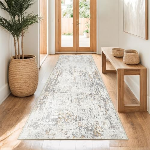 Capslpad Alfombra de pasillo 80 x 200 cm, color beige, abstracta, lavable, antideslizante, alfombra de cocina, moderna, minimalista de pelo corto, alfombra para salón o dormitorio