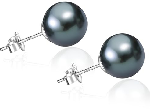 YAMI Salzwasser/Süßwasserperlenohrringe, Perlenohrringe Silber 925, Schwarze Damen Ohrringe Perlen, 6-8.5mm Perlen Ohrringe 925 Silber, Ideal als Geschenk, Geeignet für Verschiedene Anlässe