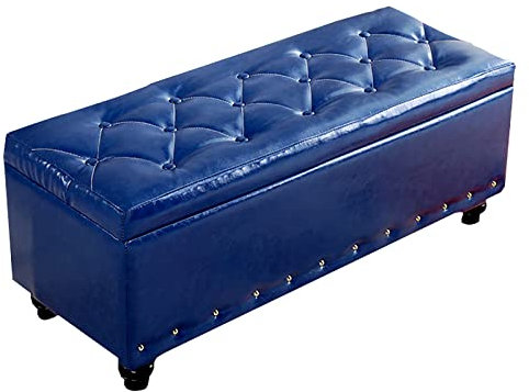 Ottomanbänk i fuskläder med tuftad topp, modern sovrumsbänk för entré eller sängkant, rektangulär lyftbänk med förvaringsfack marinblå 90 x 40 x 40 cm