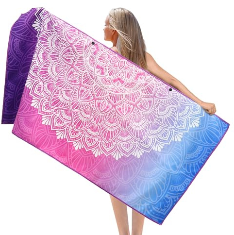 Toalla de playa XXL, toalla de microfibra de 90 x 180 cm, ligera y de secado rápido, adecuada para la playa, deportes, viajes, sauna, piscina