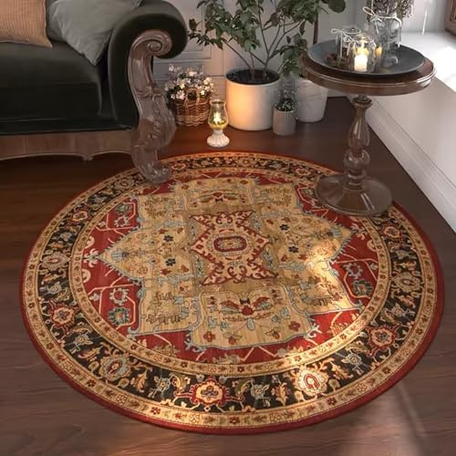 Tappeto vintage boho rotondo, lavabile, per soggiorno, stile orientale, divano, a pelo corto, motivo colorato, antiscivolo, per camera da letto, 100 cm