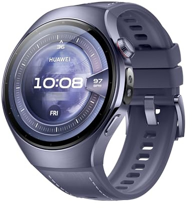 HUAWEI Watch 5 Smartwatch, X-TAP-Technologie, SpO2 an der Fingerspitze, Health Glance, EKG, HRV, eSIM, Zwei Akkumodi, Bis zu 11 Tage Akkulaufzeit, Kompatibel mit Android & iOS, 46mm, Grau-violett