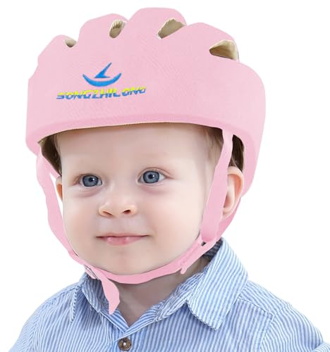 IULONEE Casco de Protección para Bebé Gorra Protectora para Cabeza de Bebé Gorra de Algodón Ajustable Casco Bebe Helmet (Rosa)