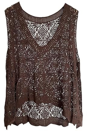 RWGSNB Gilet Donna, Canotta all'Uncinetto Donna Canotta Maglia Traforata e Trasparente vestibilità Ampia Leggera Casual Estiva Copricostume Spiaggia per Tutti I Giorni Feste Marrone M