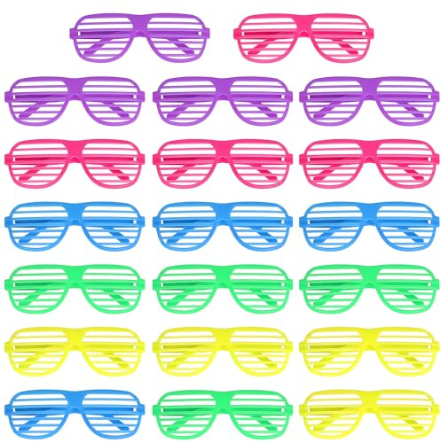 Jyeennar 20pcs Shutter Shades Glasses,Neon Sunglasses for 80s Accessories,Novelty Fancy Dress Up Glasses for Hawaiian Beach Parties Photo Props