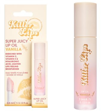 Killer Lips Super Juicy Lip Oil Vanilla 3.8ml – Hydrating Glossy Lip Oil with Hyaluronic Acid, Vitamin E & C, Non-Sticky Lip Gloss for Soft, Plumper Looking Lips, Vegan Friendly