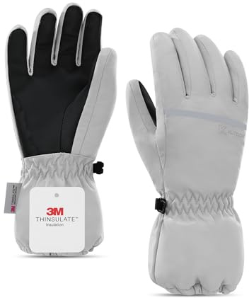 KUTOOK Kinder Skihandschuhe Wasserdicht Warm Winterhandschuhe Fingerhandschuhe Kinderhandschuhe Jungen Mädchen Snowboarden Handschuhe Outdoor und Wintersport Grau S