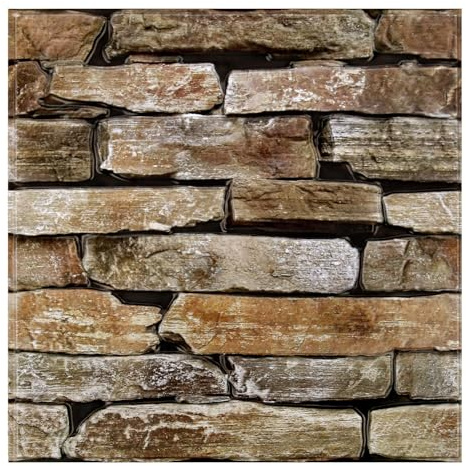 COMSTICKC Paneles de Pared 3D Autoadhesivo de Piedra, 10 Piezas 30 x 30 cm, 3D Piedra Papel Pintado, PVC Decorativo Panel de Pared de Ladrillo Adhesivos para Salón Oficina Cocina, Marrón Oscuro