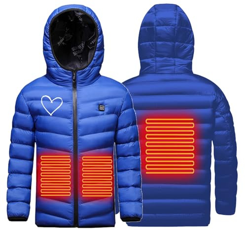 Chaqueta Calefactable Niños, Abrigo Calefactable Eléctrico USB 3 Temperaturas Ajustables, Lavable Ropa de Plumón Calefactor de Invierno para Pesca, Caza y Esquí Recargable Chalecos Cálidos