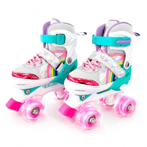 Patines con luz para niñas 4 Ruedas Glitter ataa Talla M 35-38 Patines Ajustables con Ruedas Luminosas rodamientos ABEC 7 diseño Brillante y cómodo