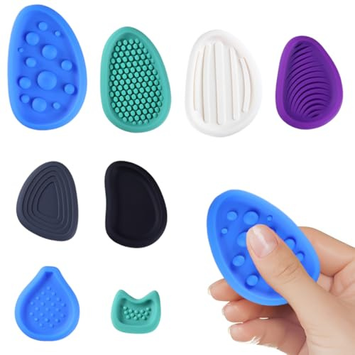 PBAHAUP 8 Juguetes Anti-Estrés Piedras Sensoriales, Juguete Anti-Estrés para Adultos y Niños, Piedra de la Preocupación para Concentración y TDAH, Juguete Sensorial para Escuela Viaje,Silicona Suave