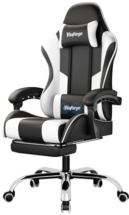 EaseZen PU Einstiegs Gamingstuhl Gamerstuhl Bürostuhl–Ergonomisches Nacken und Lendenkissen,minimalistischer Höhenverstellbar,Verstellbare Kopfkissen Armlehnen für Homeoffice und Spiel (with Footrest)