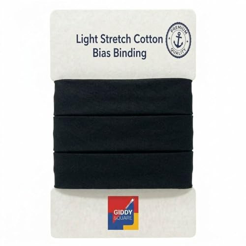 Black Stretch Cotton Bias Binding Tape for Sewing, 18mm x 3m