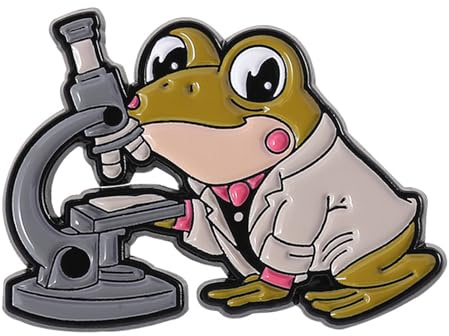 Broche unique grenouille scientifique animale avec tube à tests de microscope, broche accessoire de laboratoire pour les amateurs de science, broche avec microscope et tube à essai, accessoire sur le