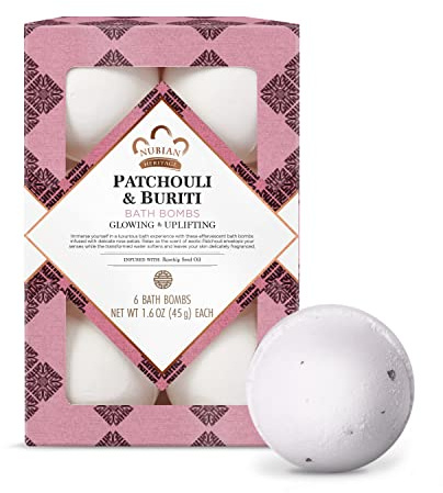 Nubian Heritage Bath Bombs Patchouli and Buriti Uplifting Bath and Body Products 1.6 oz 6 Count (Pack of 1)