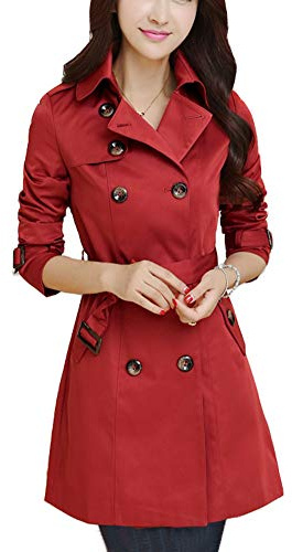 Classic Pink Mujer Chaqueta Larga De Elegante Abrigo Trench Doble Botones Jacket Coat Outwear Rojo XL