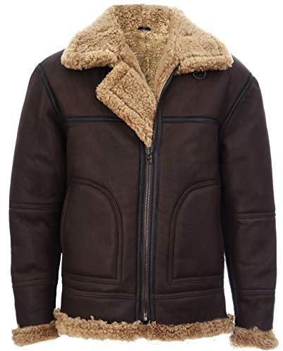 Mens Vintage Brown Ginger B3 Sheepskin Aviator Flying Leather Jacket M