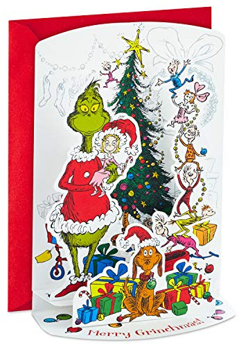 Hallmark Grinch-låda julkort, Merry Grinchmas pappershantverk (8 visningsbara pop up-kort och kuvert)