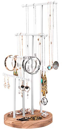 Becko - Portagioie a forma di albero, per collane, bracciali, orecchini e anelli (5 ripiani, bianco)