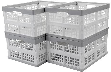 Asking Zopnny 4 Packs Foldable Crate, Plastic Collapsible Storage Box, Stack Folding Crates Basket, 15 L