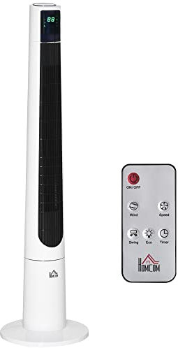HOMCOM Ventilateur colonne silencieux 50W télécommande minuterie 12h Ventilateur sur pied chambre 3 Vitesses 3 Modes Oscillation 40° Ecran LED - Blanc