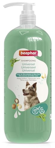BEAPHAR – Shampooing Essentiel Universel pour Chien – Extra-Doux – Pelage Brillant – Contient de l'huile de Macadamia et de l'Aloe Vera – sans parabène ni Silicone – pH Neutre – Produit Vegan – 1L