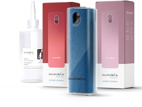 Displayrengörare Durovis Essentials, skärmrengörare, sprayflaska med mikrofiberduk inklusive 80 ml glasrengöring utan alkohol för bil/smartphone/laptop-skärmar