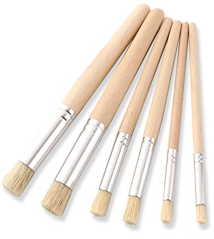 Juego de 6 pinceles de plantilla de pelo de cerdo, mangas de madera para pintura de acuarela, aceite, acrílico, pared, tarjetas y ocio creativo (3 tamaños)