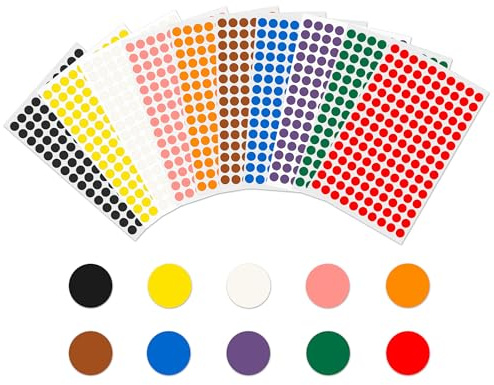 Rubigo 8mm Coloured Dot Stickers – 1500/3000 Sticky Dots in 10 Assorted Colours, Circle Labels for Calendars, Planners, Crafts, Office & School Use (10 Colours, 3000 Dots)