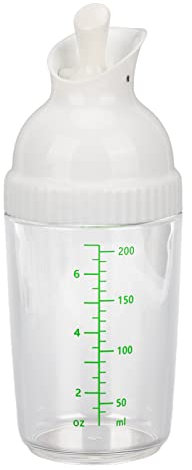 Lwuey Salad Dressing Shaker, 200ML Plastic Clear Measuring Bottle for Mixing Ranch Homemade Sauce Container BPA Free Dripless Pour PP Dispenser Leak Proof Sealed Spout Lid Home Kitchen Clean(White)