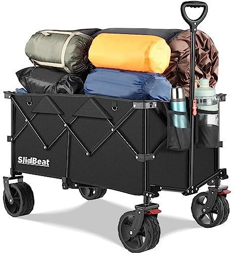 Bollerwagen Faltbar 170L Gartenwagen 100 kg, Bollerwagen Universal Rädern mit Duale Bremsen, Klappbar aus Vier Richtungen Heavy Strandbollerwagen Für Strand Garten Camping Shopping
