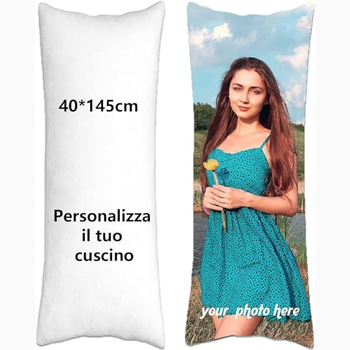 MFGCH Federa per cuscino con Foto e Scritta, Federa per Traversina Laterale in Cotone Premium Rimovibile, Stampa Fronte-Retro Foto/Testo, Idea Regalo per Natale,Compleanno, San Valentino.(40x145cm)