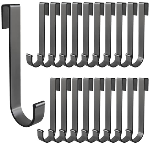 UVKDEENK 20 pcs J Grid Wall Picture Hooks, Hanging Sink Grid Hooks, Aluminum Pot Racks for Retail, Displaying Photos, Art Exhibit, Painting, Convenience Store (Black)