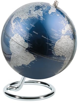 TROIKA Globus Mini Ø 13 cm GAGARIN Globus metallic-blaue Meere & matte silberfarbene Landflächen, verchromter ringförmiger Metallfuß bewegliche Achse - im hübschen Karton ideal zum Verschenken