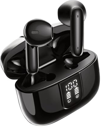 URIZONS ENC Bluetooth Écouteurs Intra-Auriculaires TWS à réduction de Bruit – Écouteurs sans Fil pour Les Voyages Sportifs avec câble de Chargement USB C et Affichage de l'alimentation – Noir