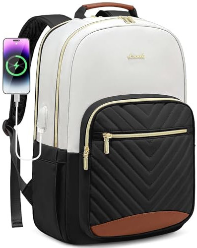 LOVEVOOK Rucksack Damen, Groß Laptop Rucksack 15,6 Zoll, Schulrucksack Teenager Wasserdicht Arbeitstasche Reiserucksack Business Backpack Lehrertasche für Travel Schule Uni, Beige Schwarz